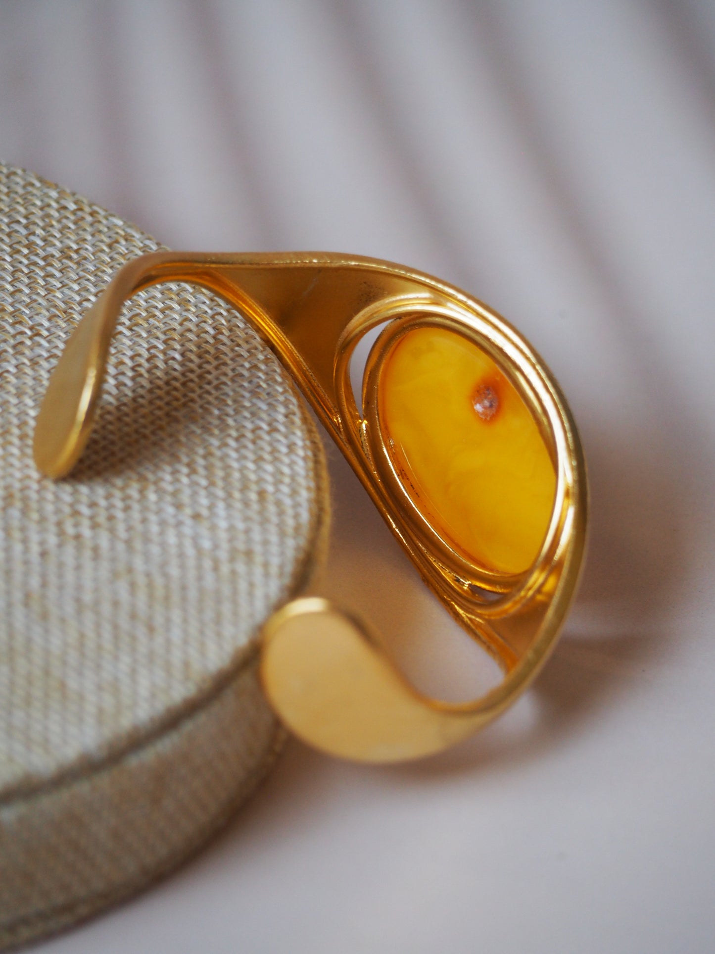 Beautiful Gold Pleated Amber Cuff Bracelet