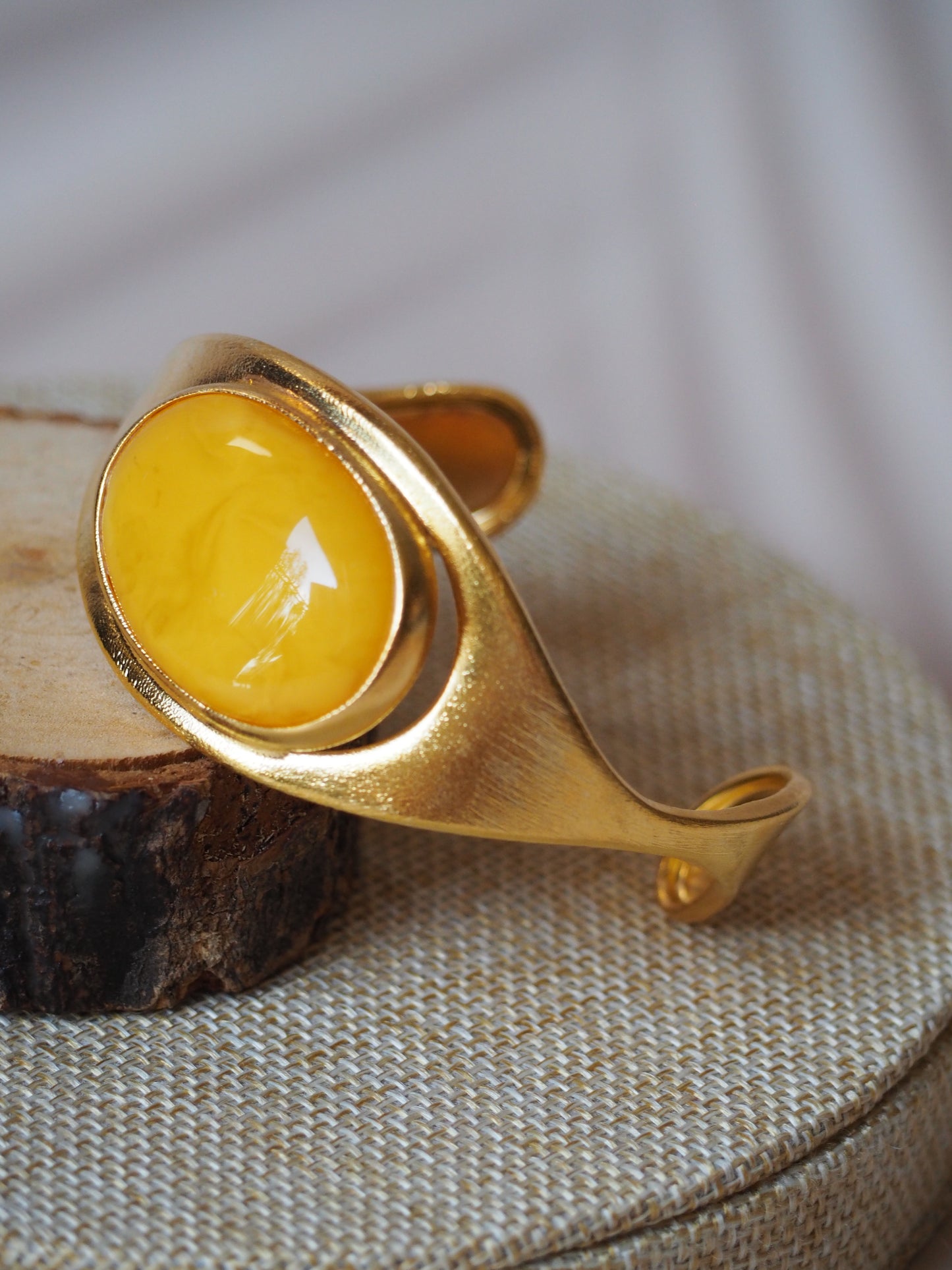 Beautiful Gold Pleated Amber Cuff Bracelet