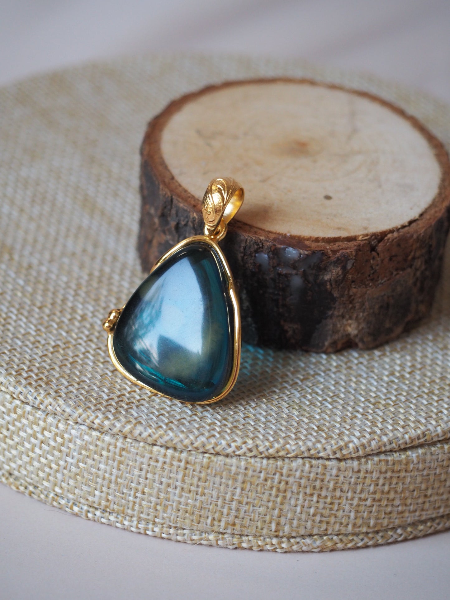 Blue/ Milk Amber Gold Pleated Pendant