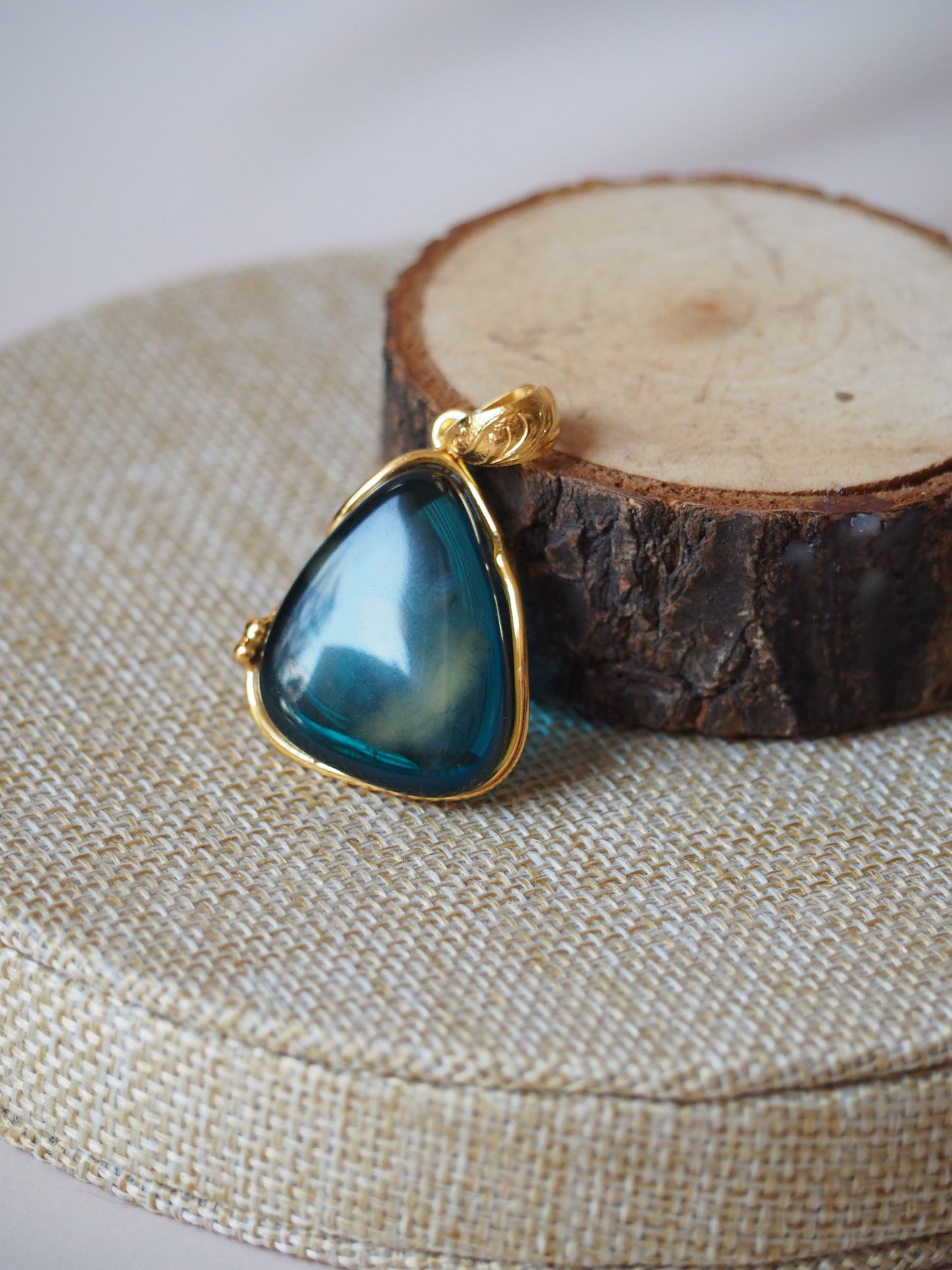 Blue/ Milk Amber Gold Pleated Pendant
