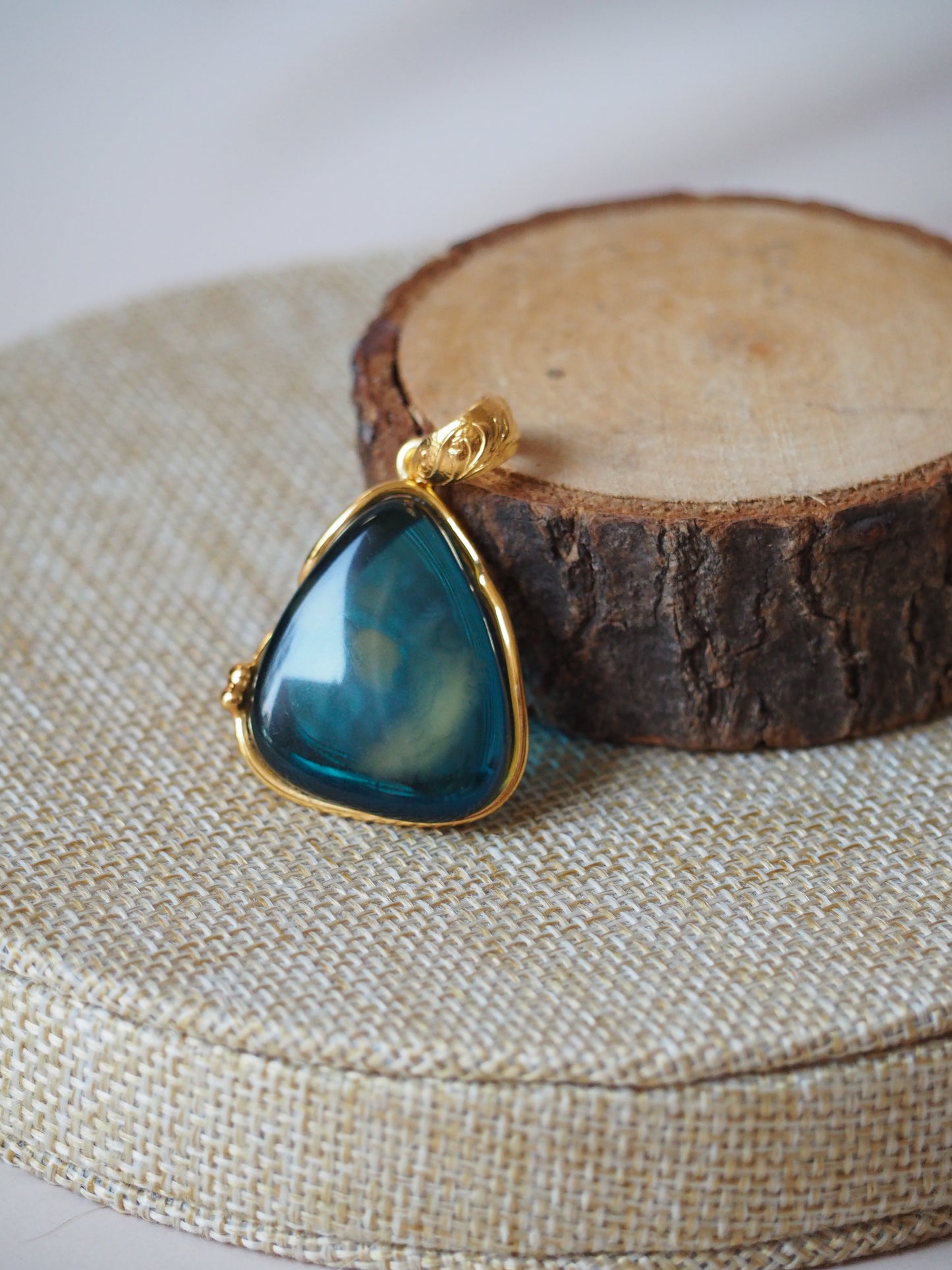 Blue/ Milk Amber Gold Pleated Pendant