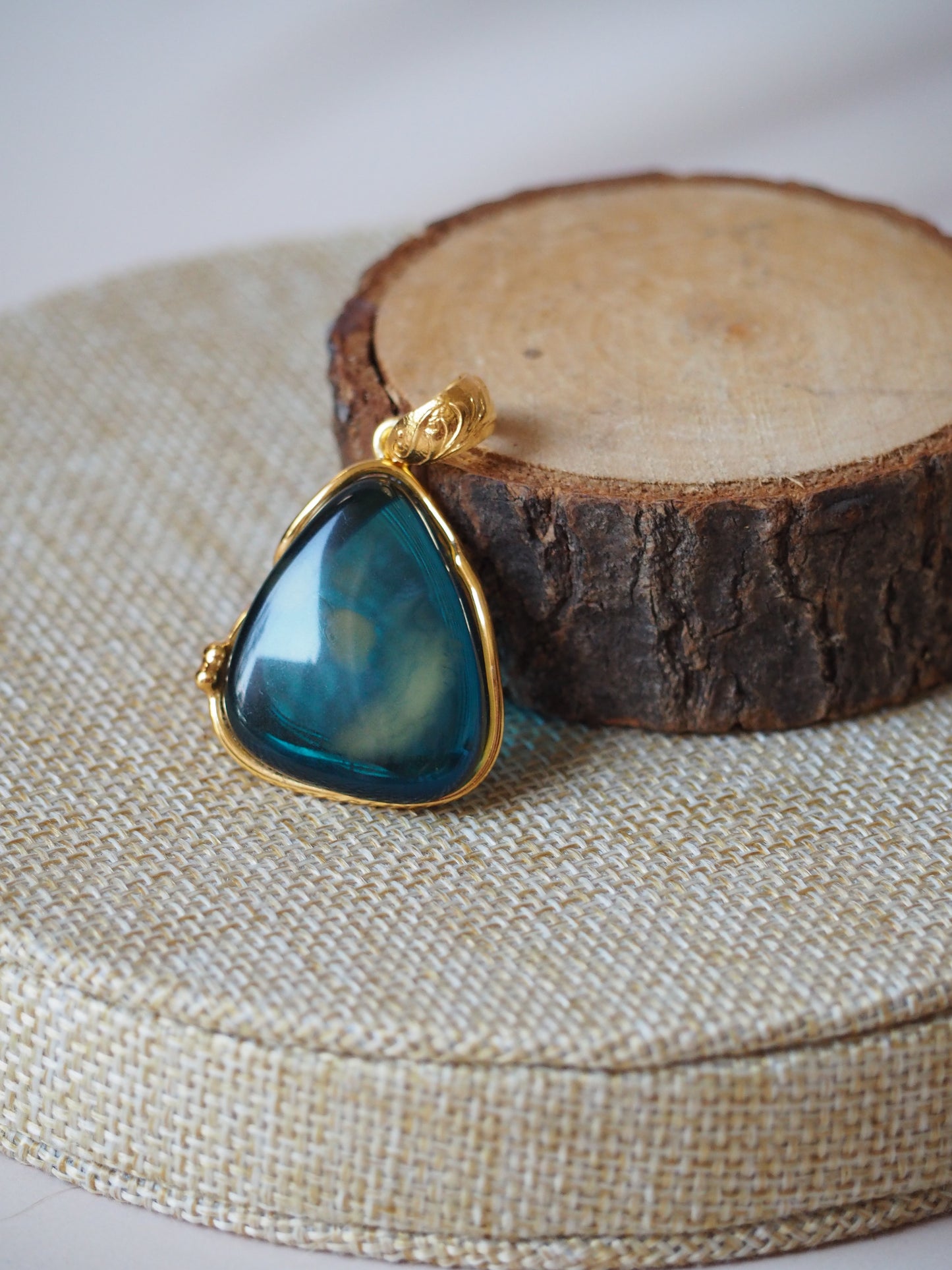 Blue/ Milk Amber Gold Pleated Pendant