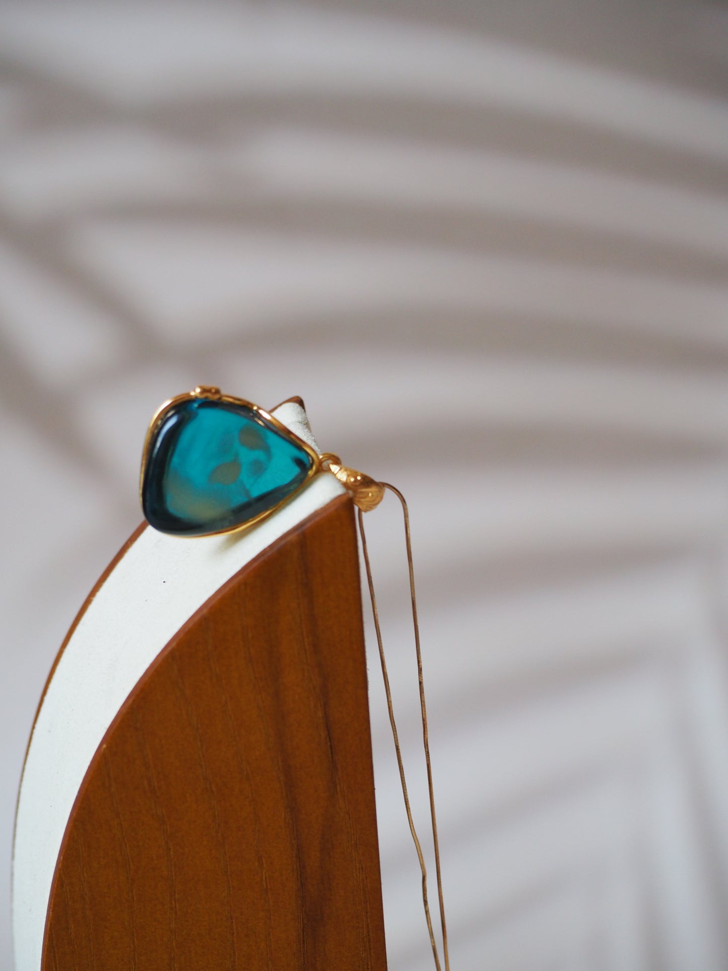 Blue/ Milk Amber Gold Pleated Pendant