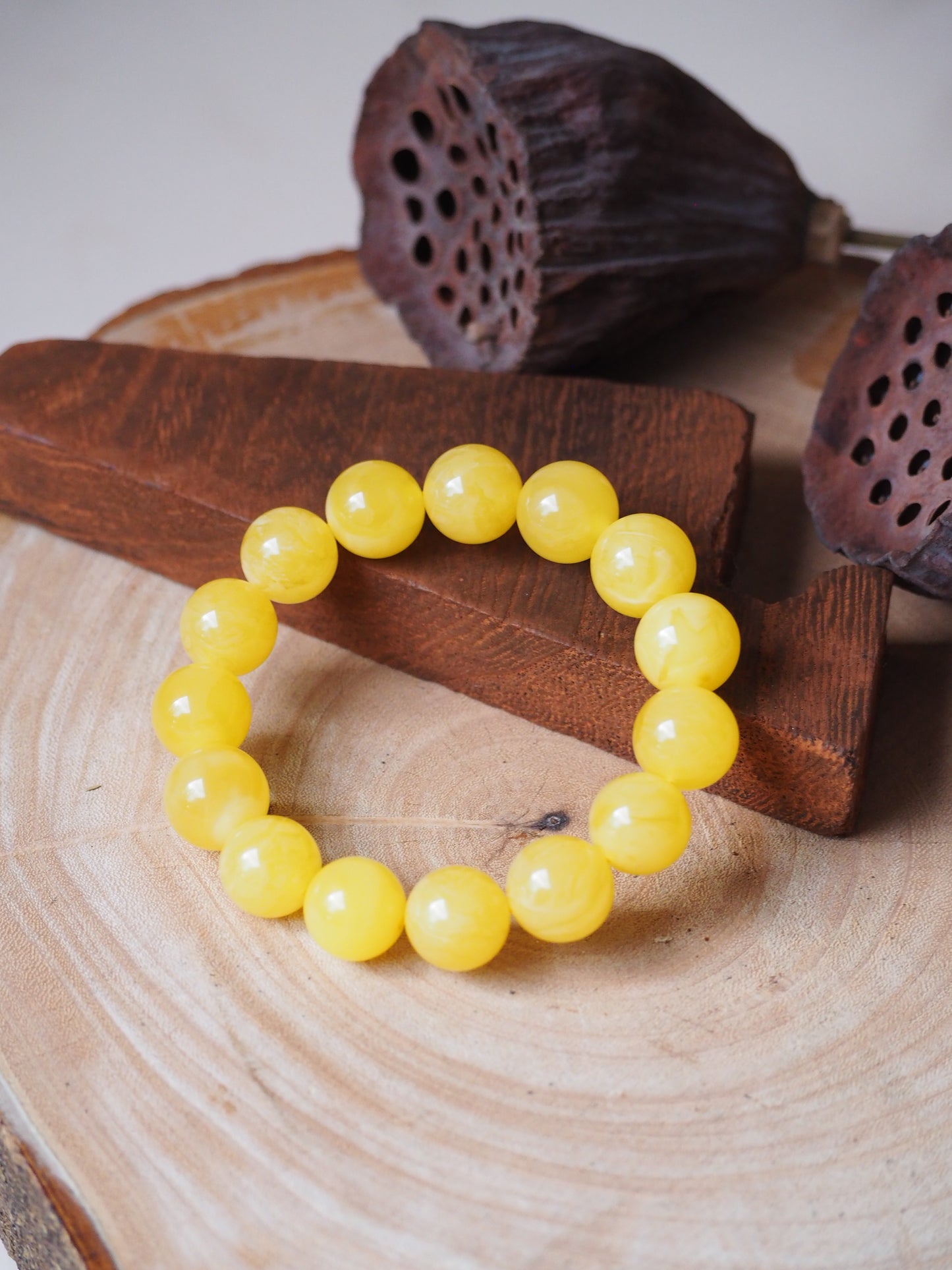 Natural Butterscotch Amber Beaded Bracelet 13mm + Certificate