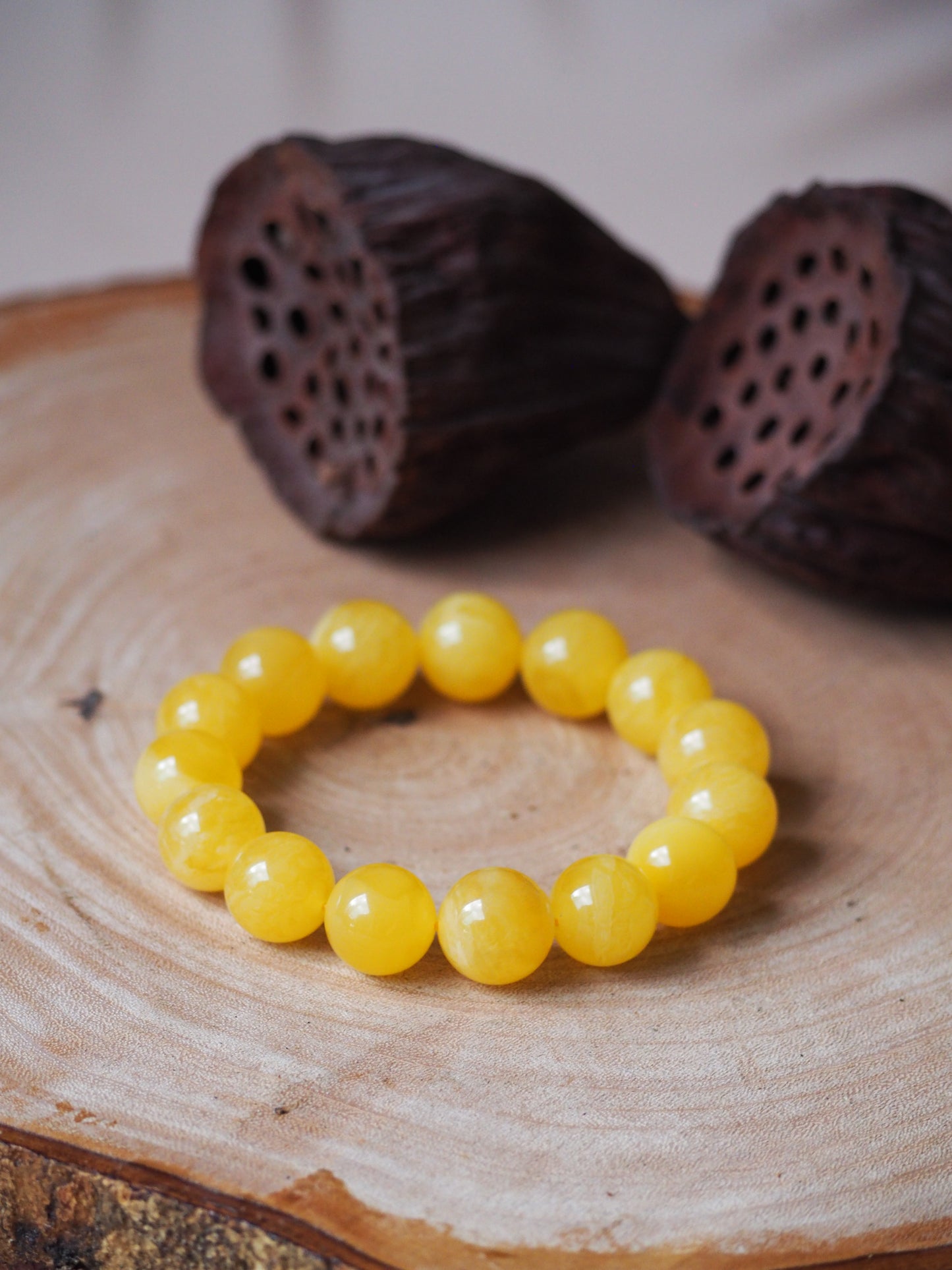 Natural Butterscotch Amber Beaded Bracelet 13mm + Certificate
