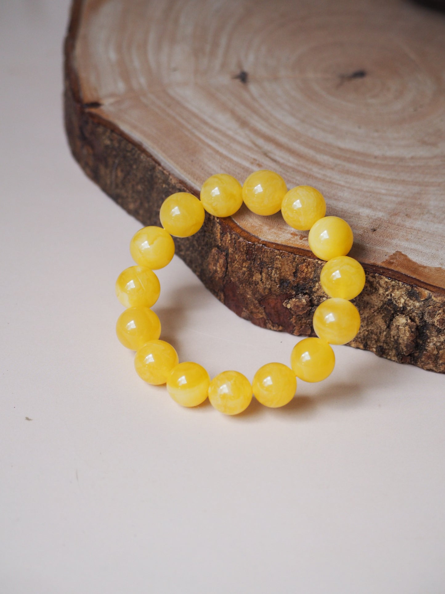 Natural Butterscotch Amber Beaded Bracelet 13mm + Certificate