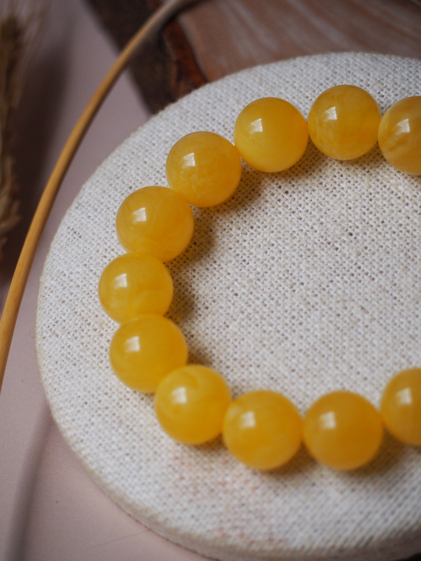 Natural Butterscotch Amber Beaded Bracelet 13mm + Certificate