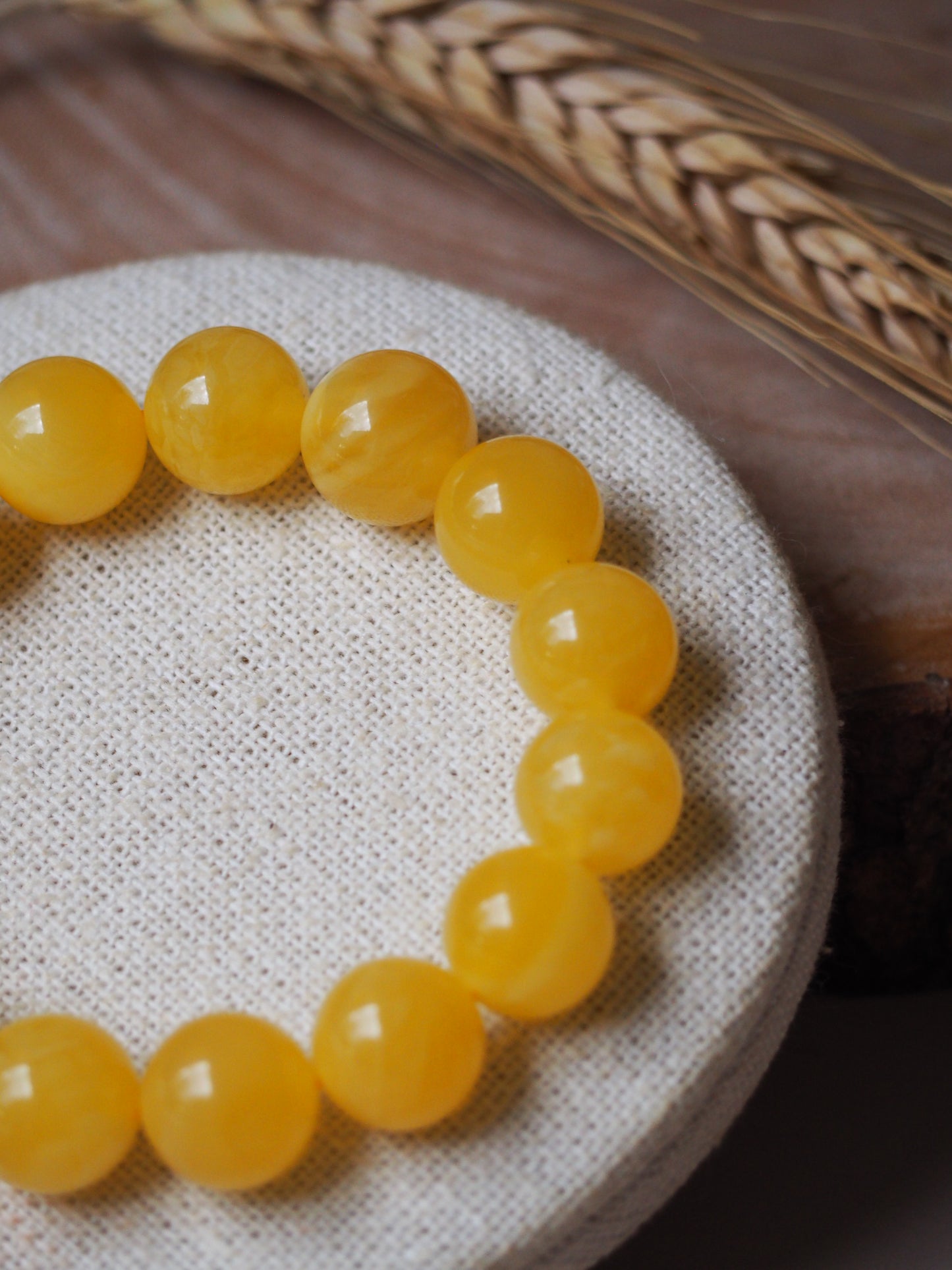 Natural Butterscotch Amber Beaded Bracelet 13mm + Certificate