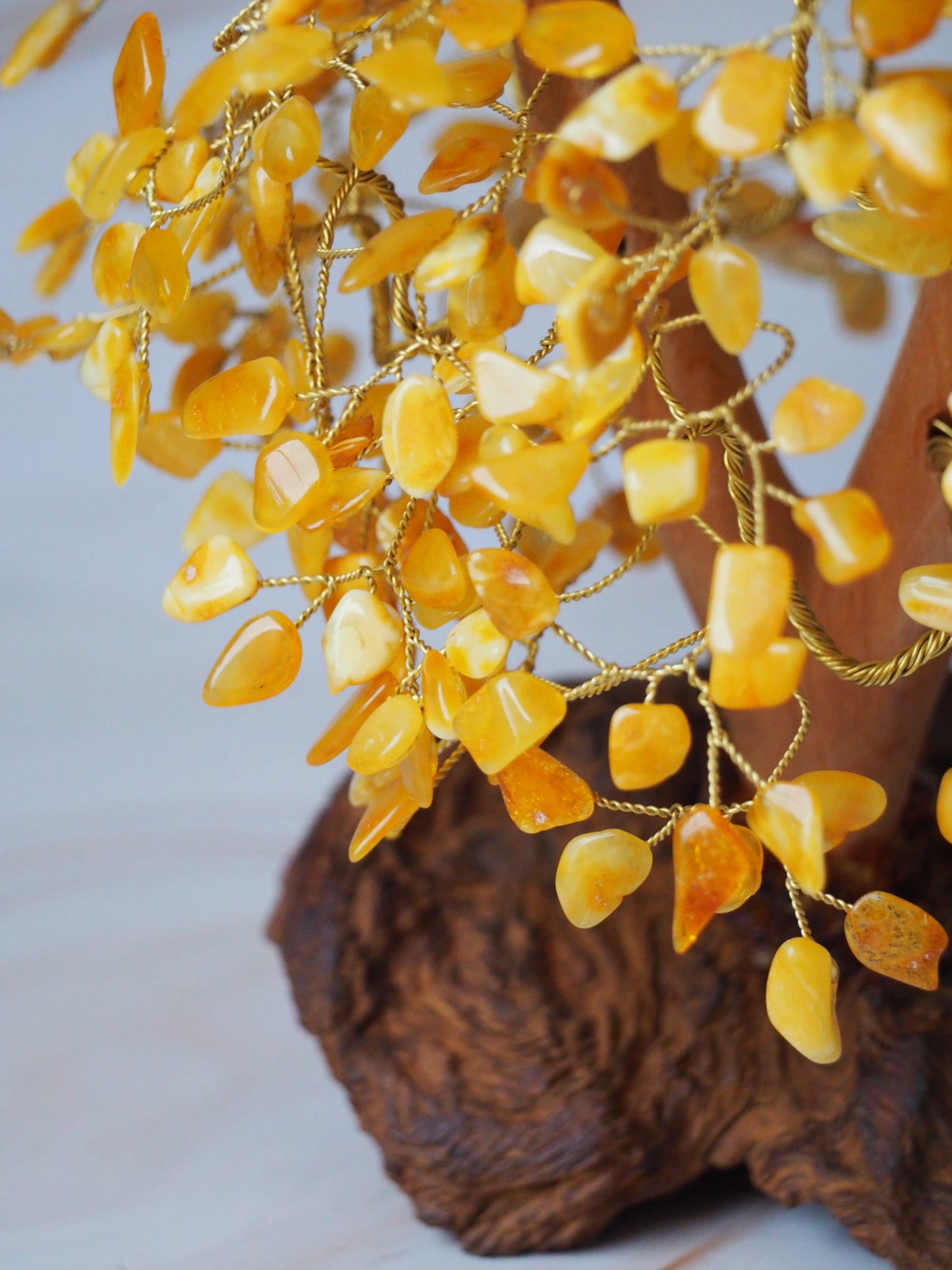 Big Handmade Natural Butterscotch Amber Lucky Tree with Drift Wood and Brass