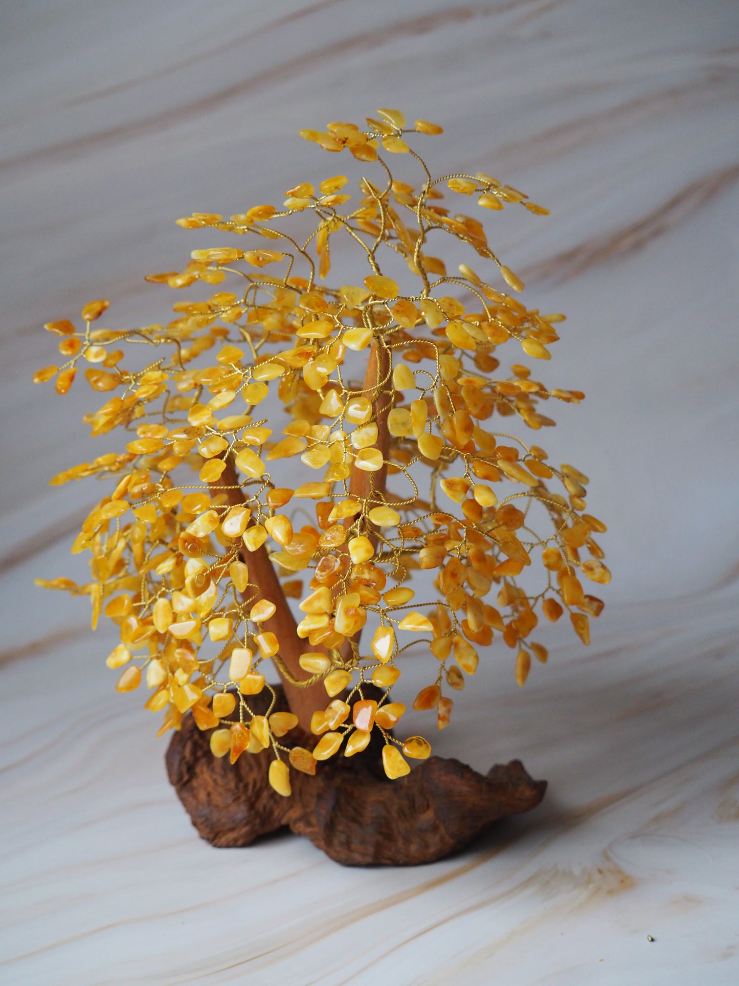 Big Handmade Natural Butterscotch Amber Lucky Tree with Drift Wood and Brass