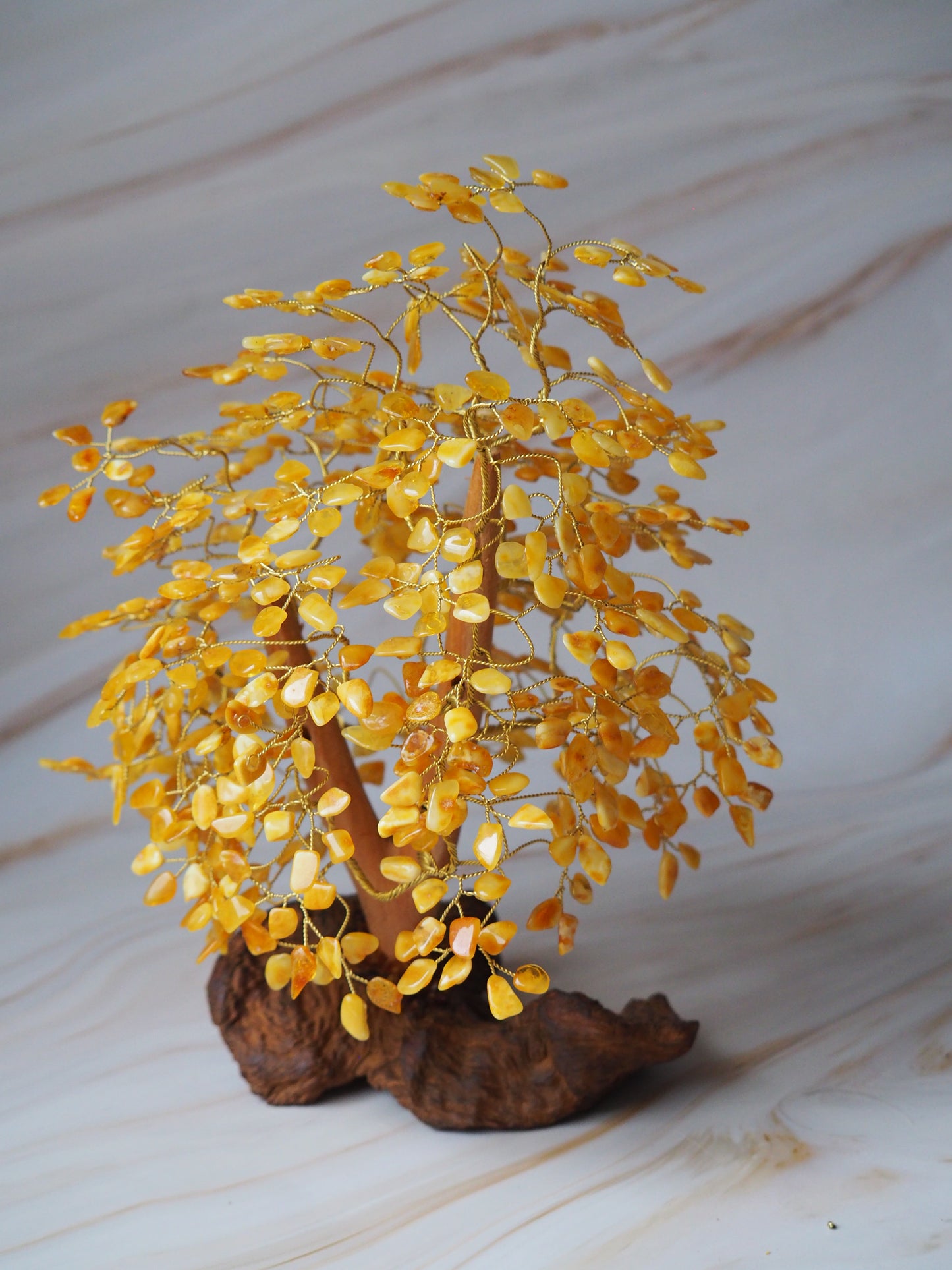 Big Handmade Natural Butterscotch Amber Lucky Tree with Drift Wood and Brass