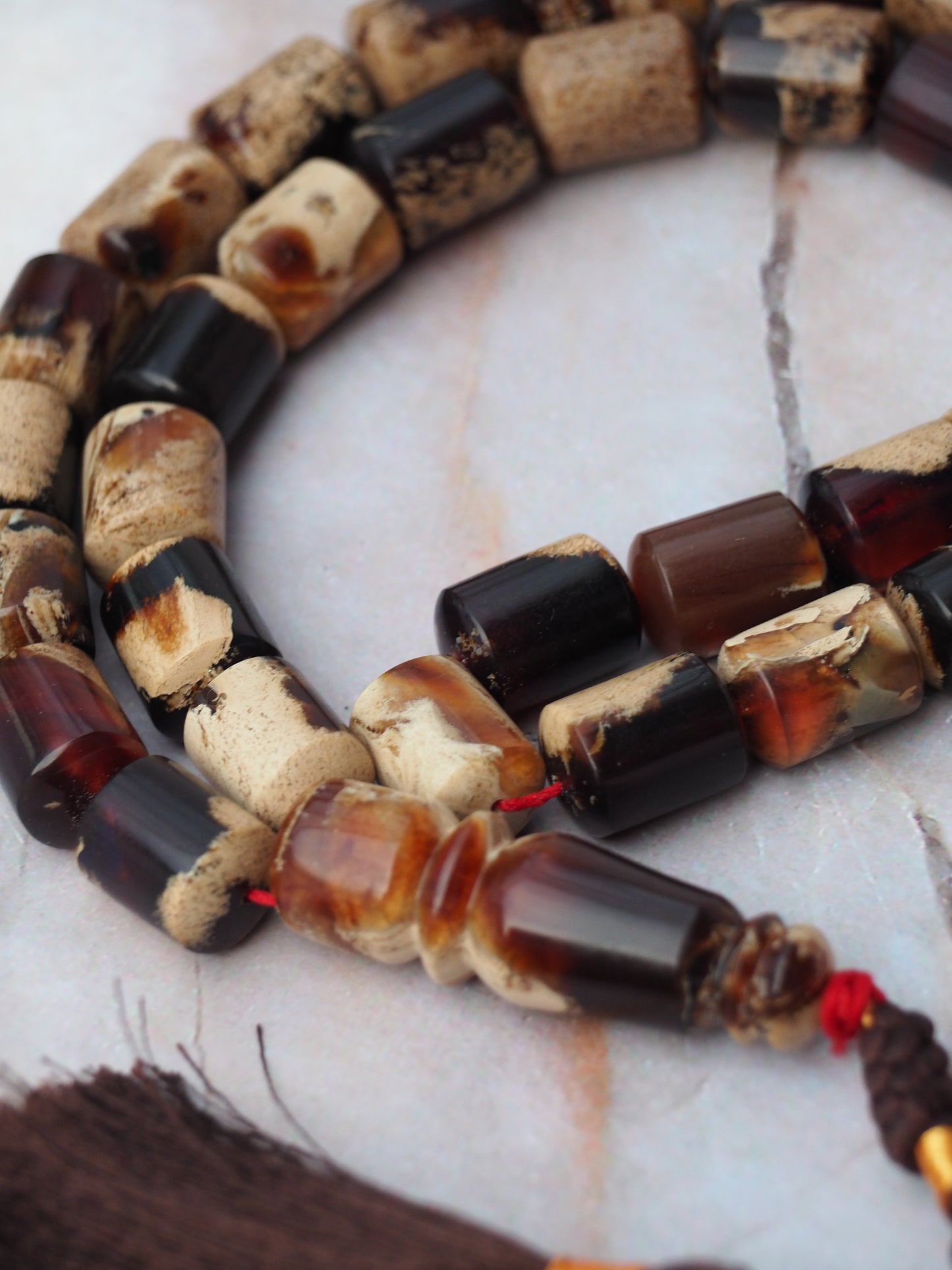 Indonesian Zebra/ Blue Amber Natural Barrel Shape Rosary 96g