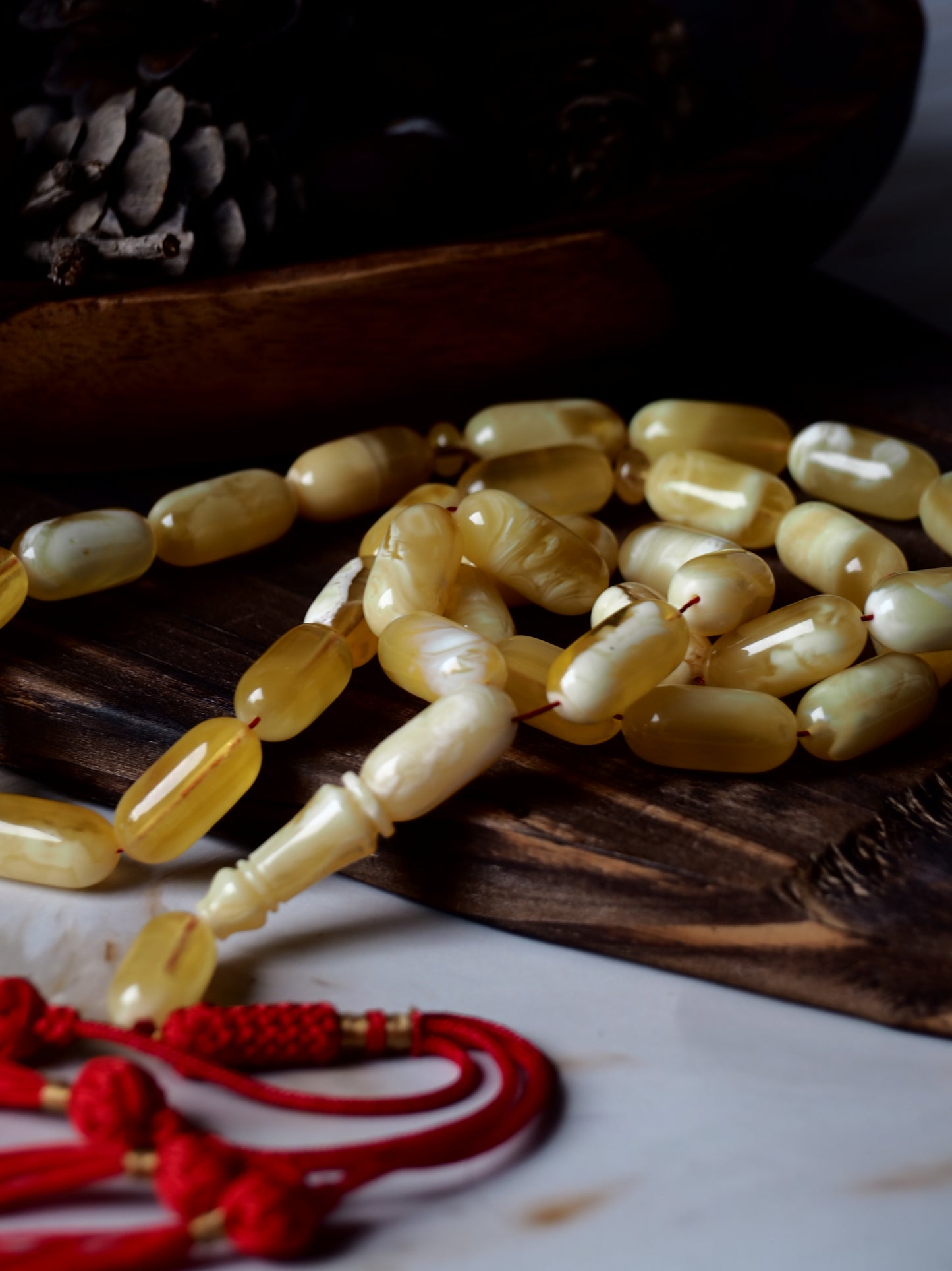 Unique Natural Royal White Amber Barrel Shape Rosary Prayer Beads