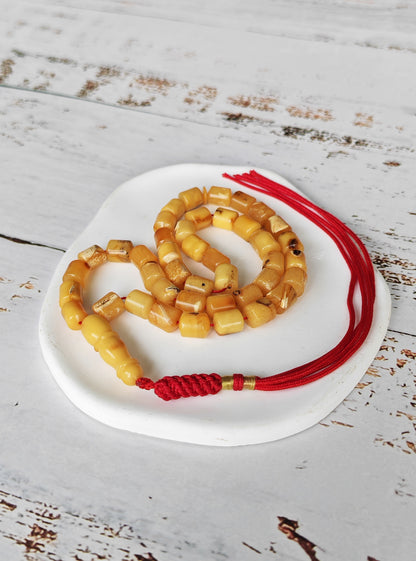 Natural Aged Marble Honey Baltic Amber Tasbih | 42 Barrel Beads | Natural Inclusions | Pocket Size