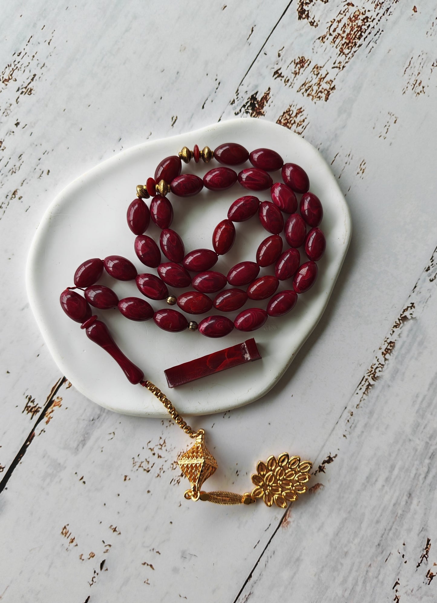 Deep Burgundy American Bakelite Tasbih | 37 Olive Beads