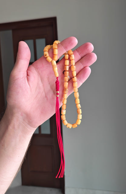 Natural Aged Marble Honey Baltic Amber Tasbih | 42 Barrel Beads | Natural Inclusions | Pocket Size