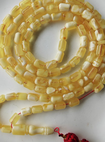 Mosaic Citron and White Baltic Amber Tasbih | 114 Beads | 7.4 x 4.6mm Micro | Ultra Lightweight