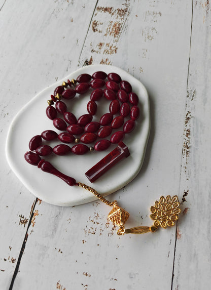Deep Burgundy American Bakelite Tasbih | 37 Olive Beads