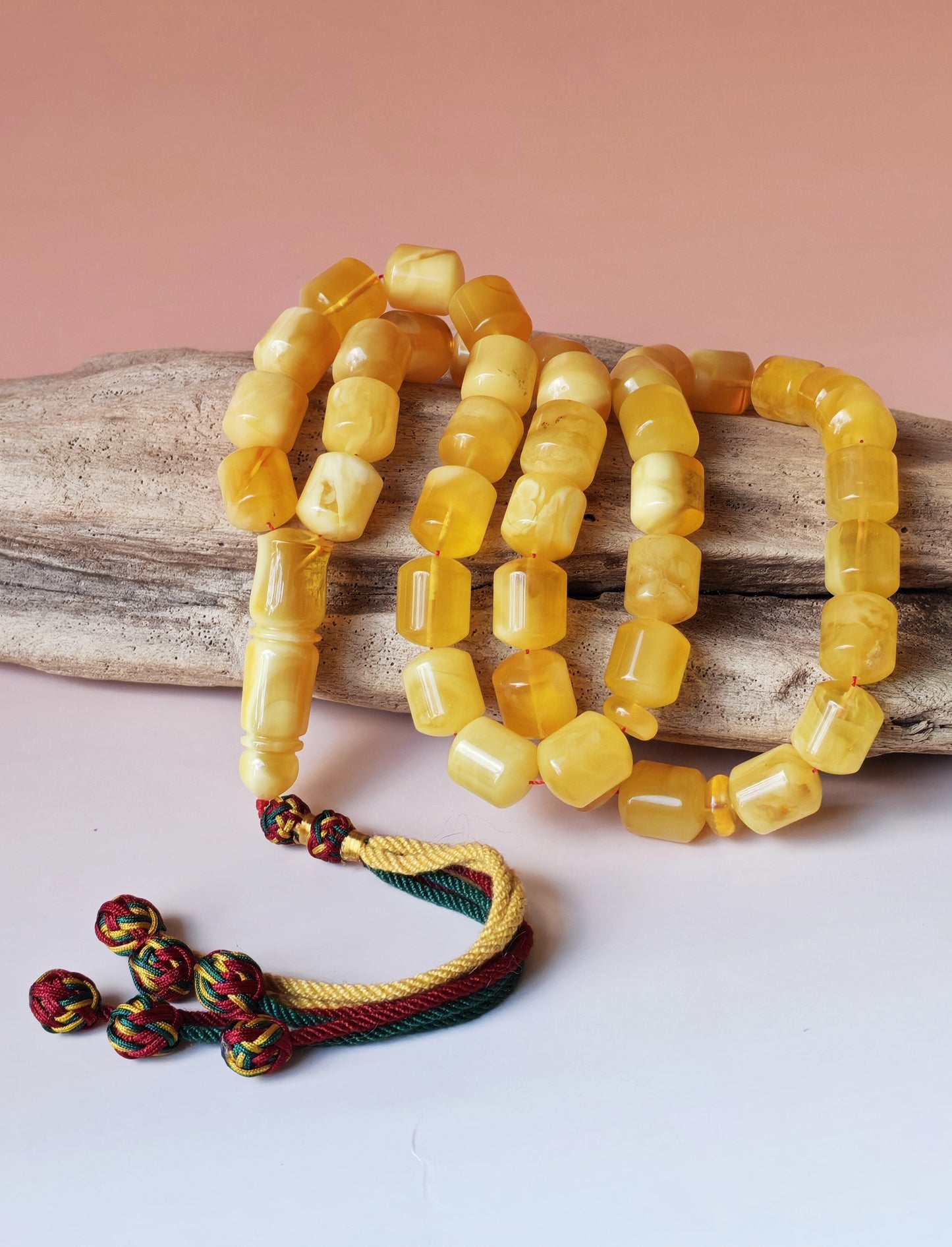 Unique Jumbo Half-Half Baltic Amber Rosary - 41 Barrel Beads | Royal White