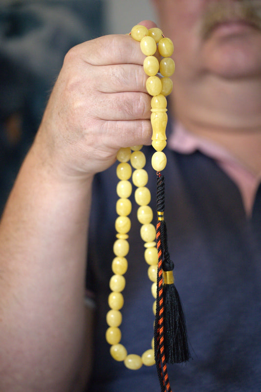 Olive Shape Cloudy Butterscotch Amber Rosary 45 Beads