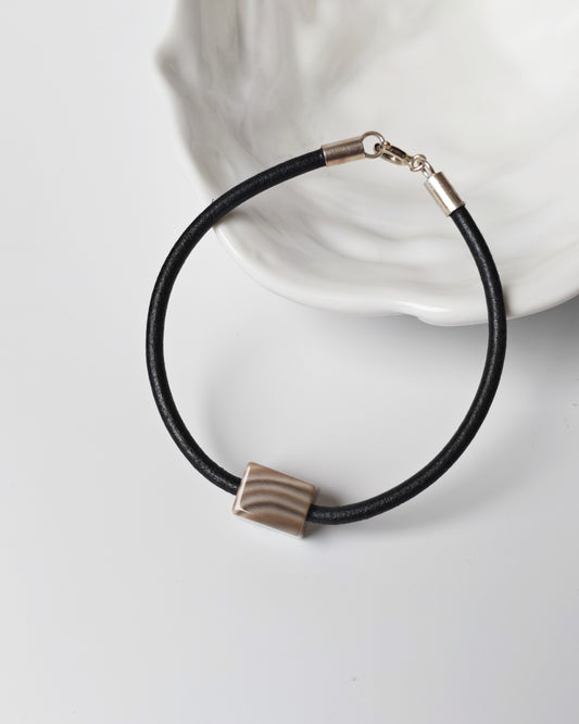 Striped Flint Stone & Leather Bracelet