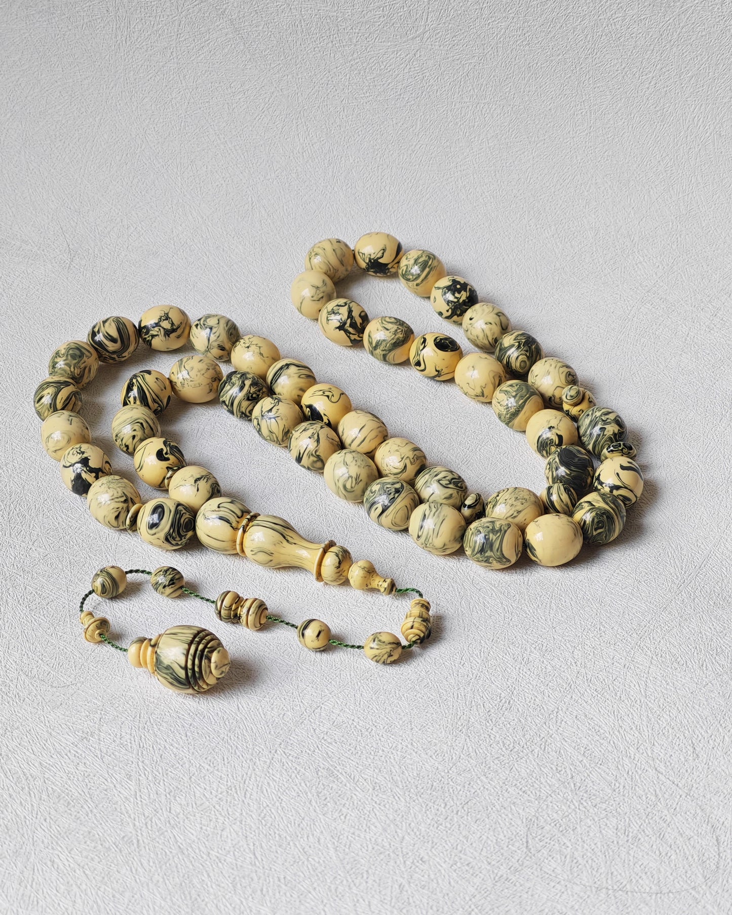 Vintage Milky "Chernobyl" Bakelite Misbah 47 Beads Pigeon Egg