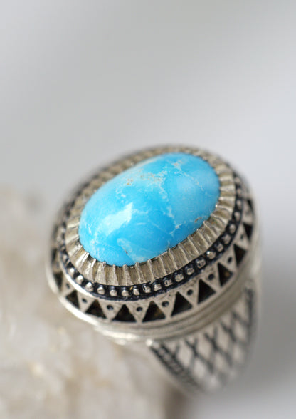 Oval Persian Turquoise Ring – 925 Silver | Natural Inclusions