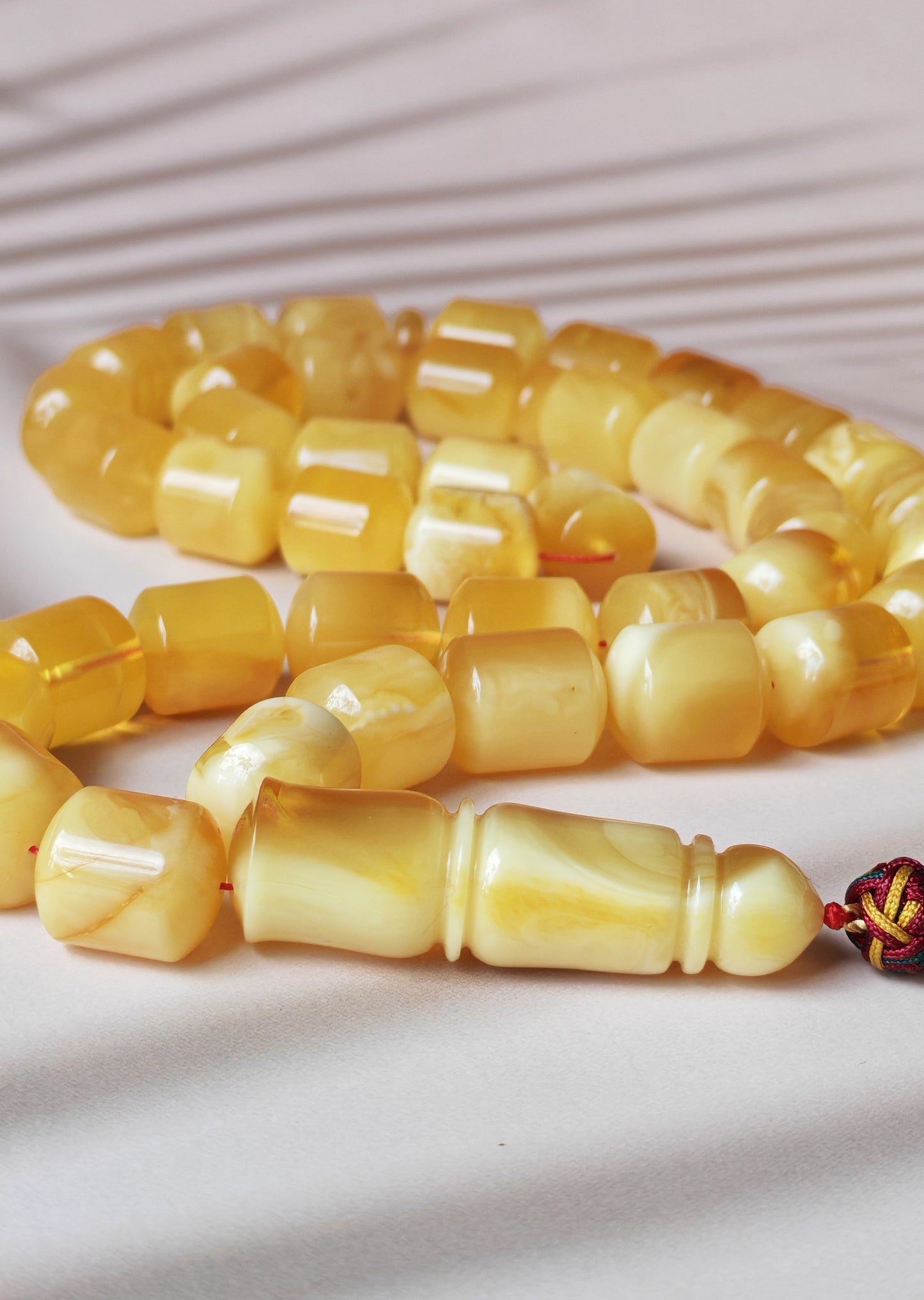 Unique Jumbo Half-Half Baltic Amber Rosary - 41 Barrel Beads | Royal White