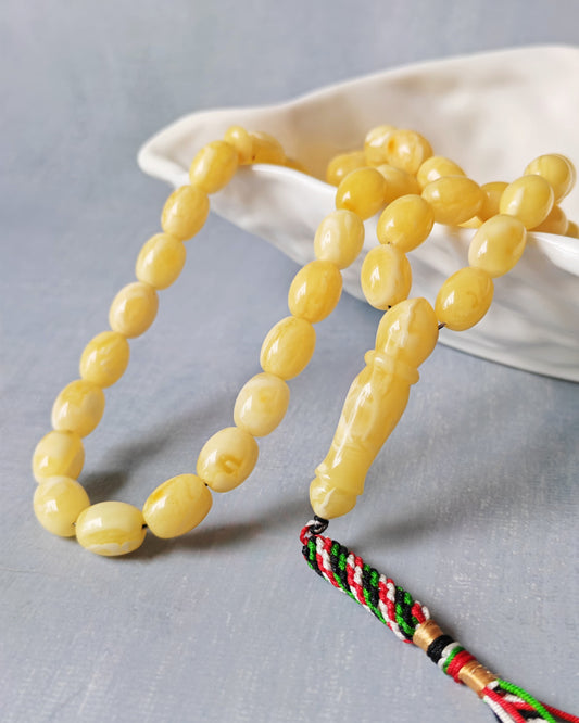 Natural Recently Crafted Amber Misbah Pigeon Egg 63 Beads