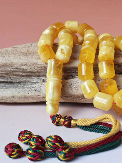 Unique Jumbo Half-Half Baltic Amber Rosary - 41 Barrel Beads | Royal White