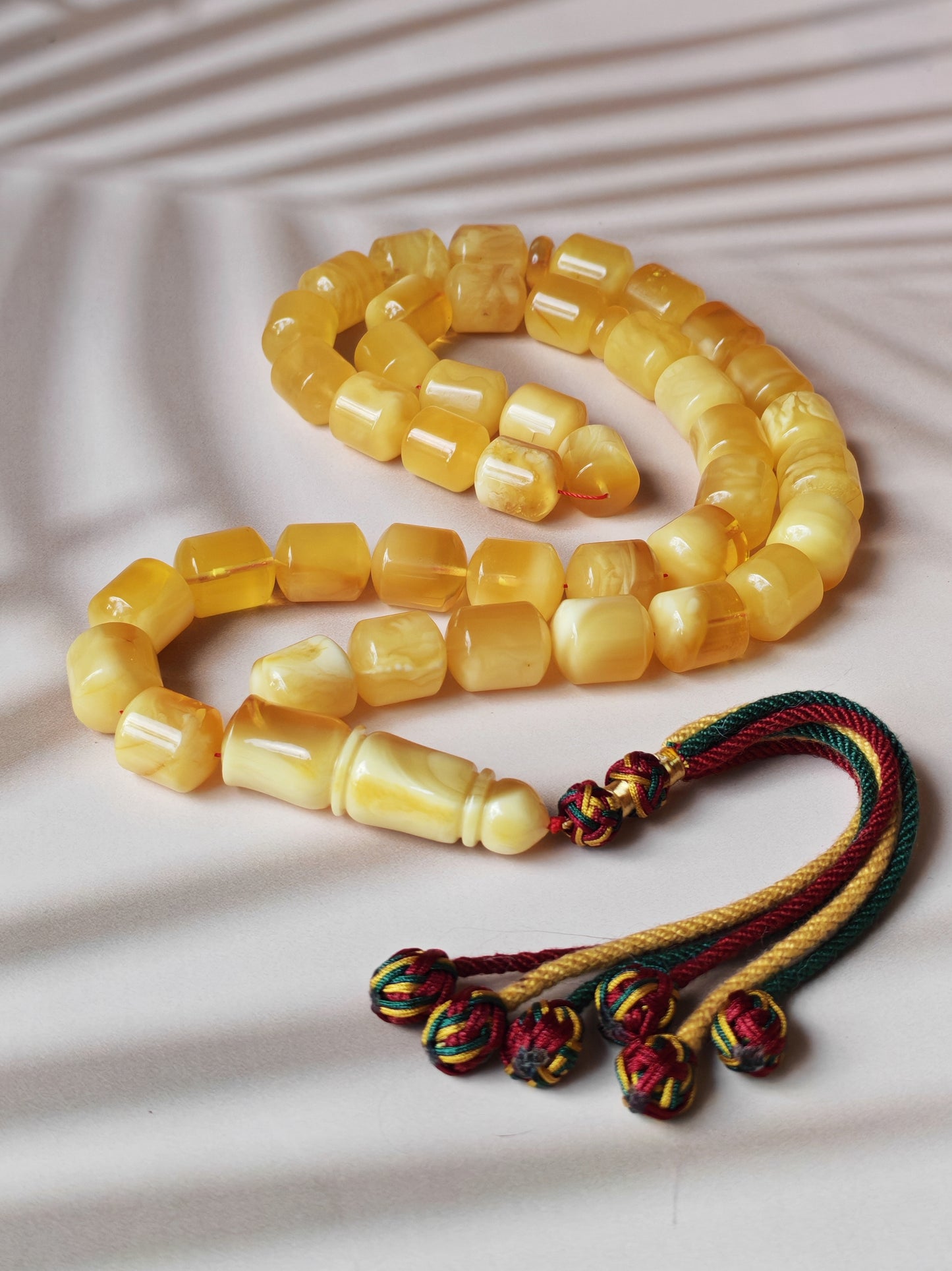 Unique Jumbo Half-Half Baltic Amber Rosary - 41 Barrel Beads | Royal White