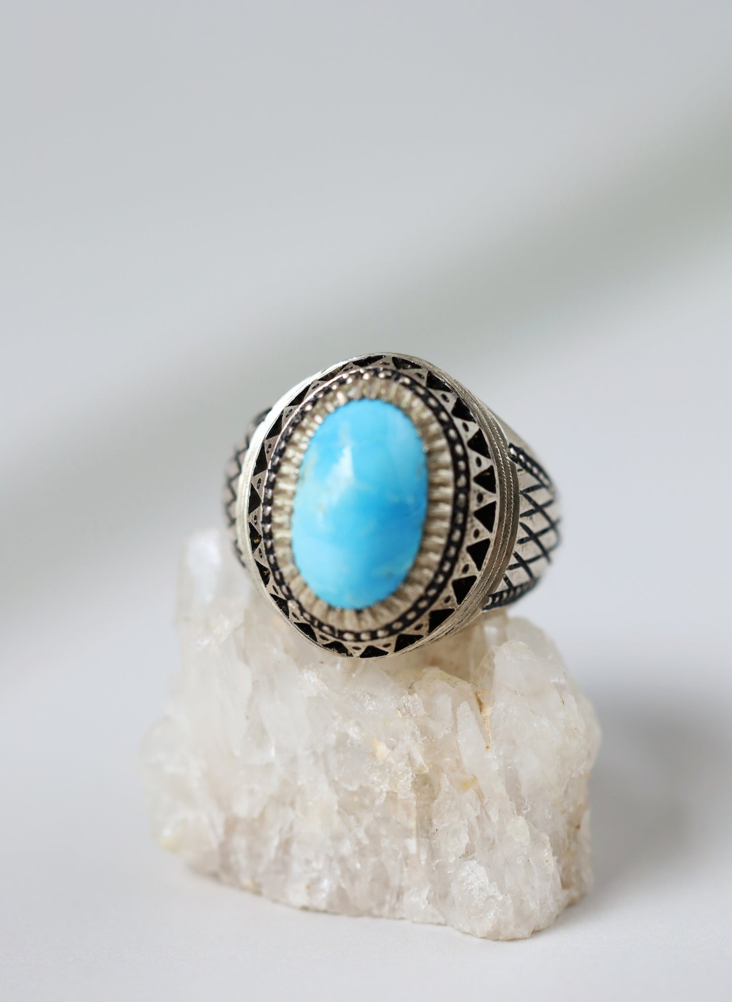 Oval Persian Turquoise Ring – 925 Silver | Natural Inclusions