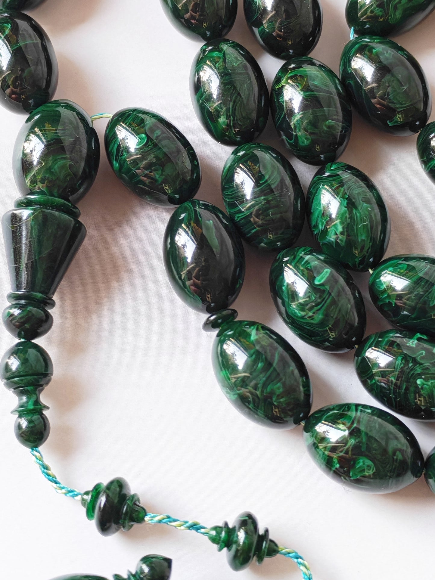 Rare Green Bakelite Tasbih – 35 Beads | Crafted by Ata Jaf
