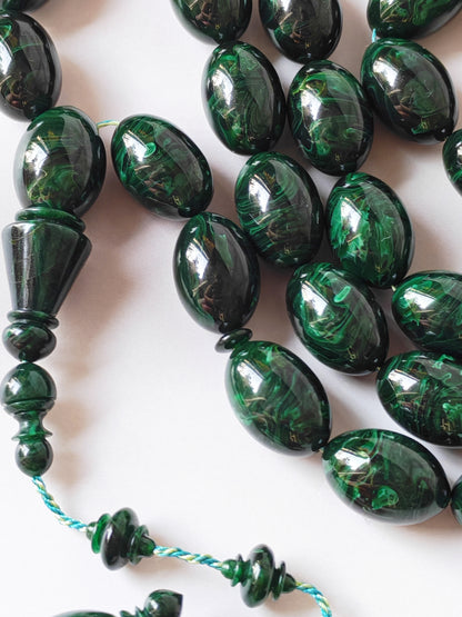 Rare Green Bakelite Tasbih – 35 Beads | Crafted by Ata Jaf