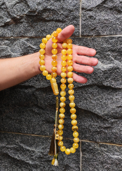 Unique Jumbo Half-Half Baltic Amber Misbah | 124g Statement Piece with Amber Pendant - 63 Beads