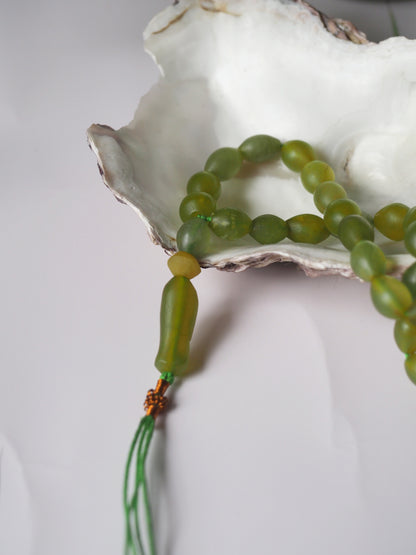 Natural Cloudy Olive Shah Maqsood Olive Shape Misbah 33 Beads