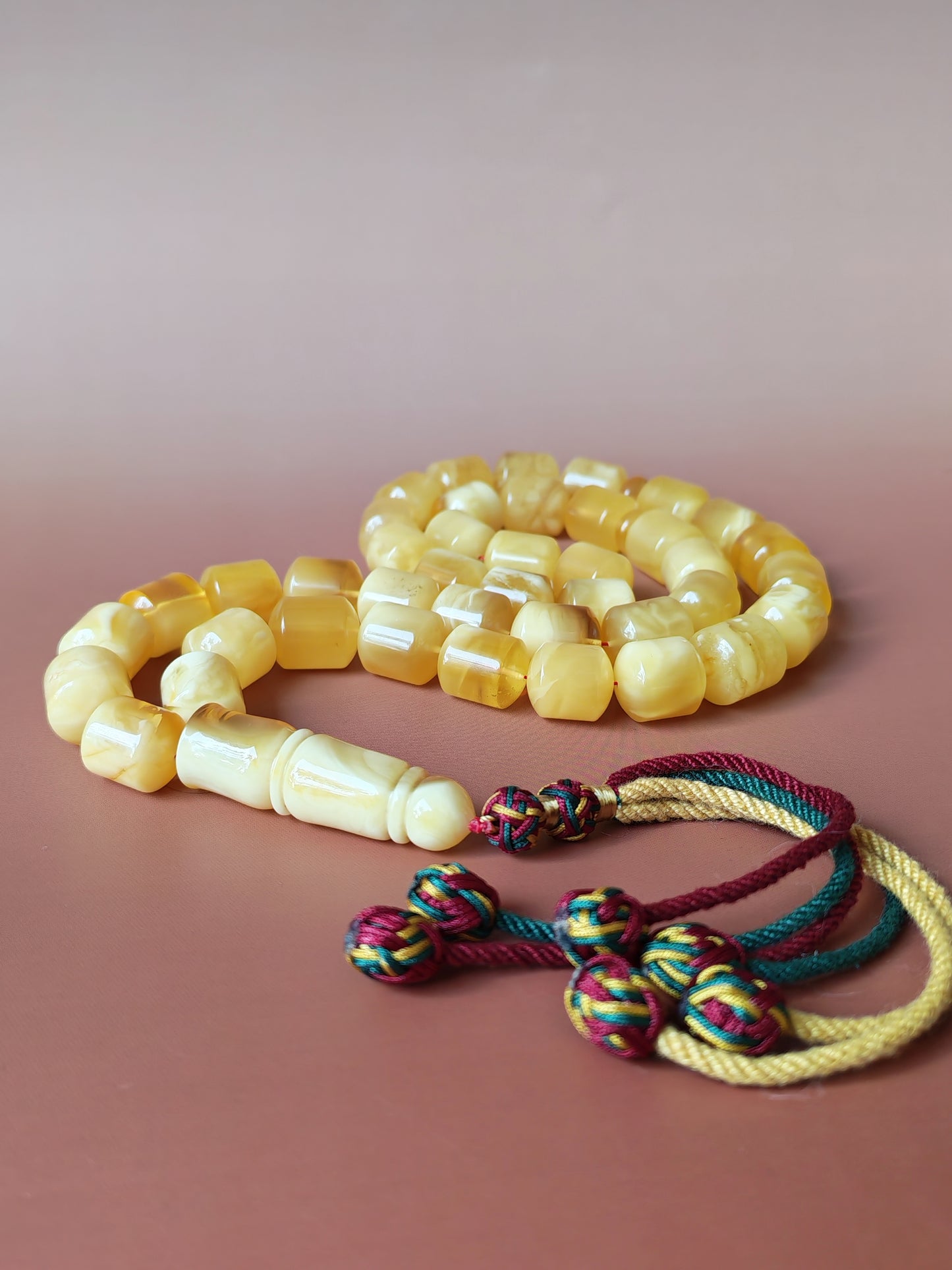 Unique Jumbo Half-Half Baltic Amber Rosary - 41 Barrel Beads | Royal White