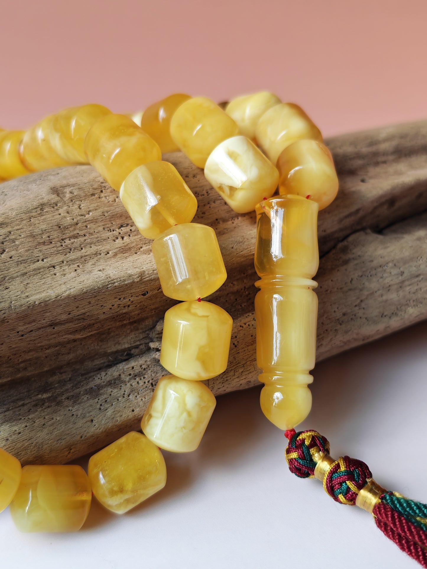 Unique Jumbo Half-Half Baltic Amber Rosary - 41 Barrel Beads | Royal White
