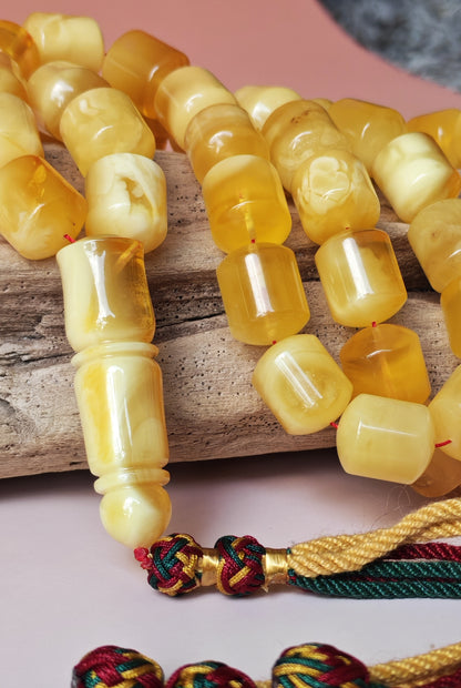 Unique Jumbo Half-Half Baltic Amber Rosary - 41 Barrel Beads | Royal White