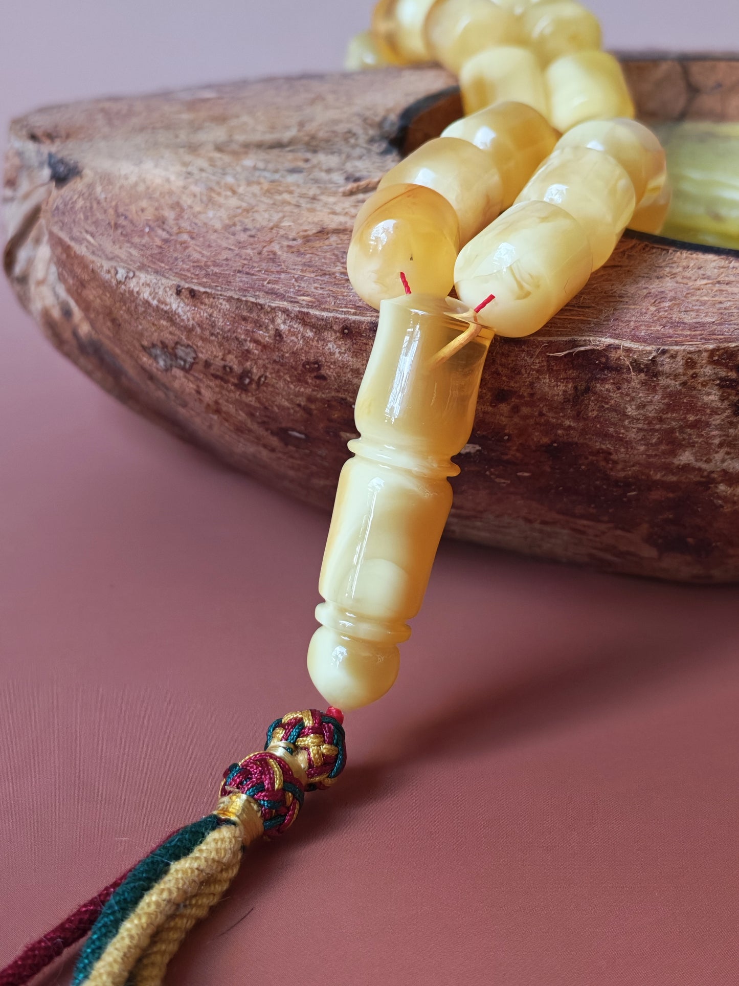 Unique Jumbo Half-Half Baltic Amber Rosary - 41 Barrel Beads | Royal White