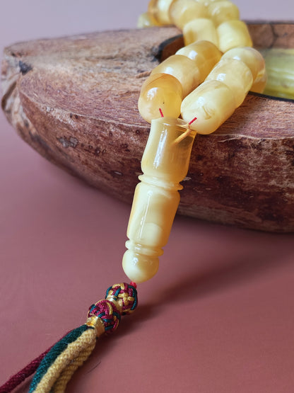 Unique Jumbo Half-Half Baltic Amber Rosary - 41 Barrel Beads | Royal White