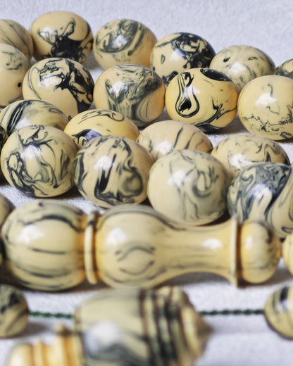 Vintage Milky "Chernobyl" Bakelite Misbah 47 Beads Pigeon Egg
