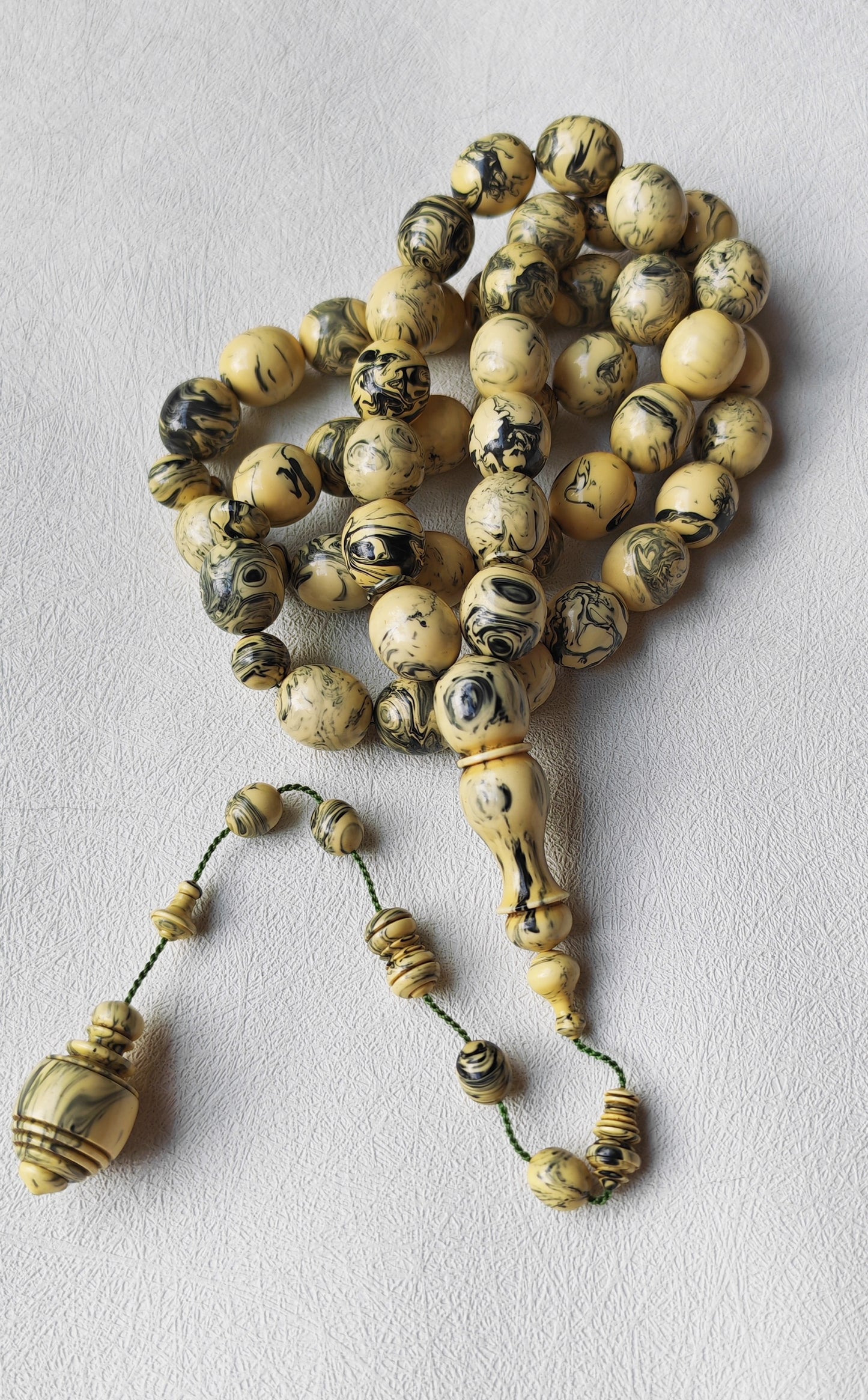Vintage Milky "Chernobyl" Bakelite Misbah 47 Beads Pigeon Egg