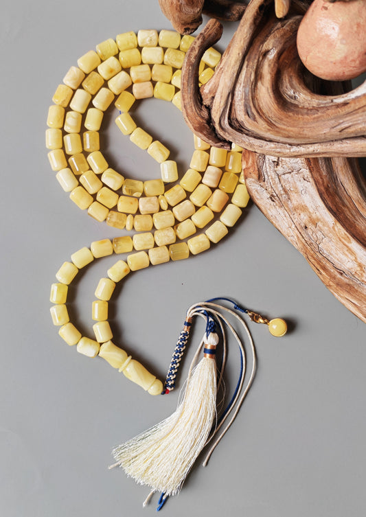 Long Milk Barrel Shape Super Amber Misbah – 99 Beads with Amber Pendant