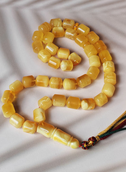 Unique Jumbo Half-Half Baltic Amber Rosary - 41 Barrel Beads | Royal White