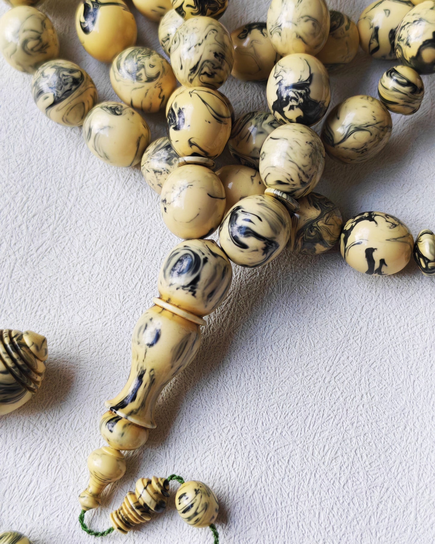 Vintage Milky "Chernobyl" Bakelite Misbah 47 Beads Pigeon Egg