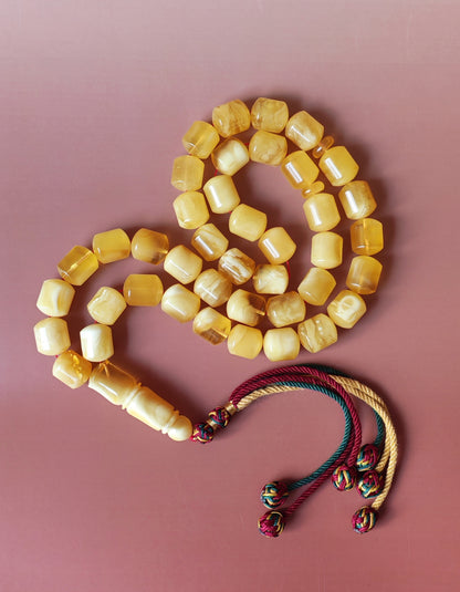 Unique Jumbo Half-Half Baltic Amber Rosary - 41 Barrel Beads | Royal White