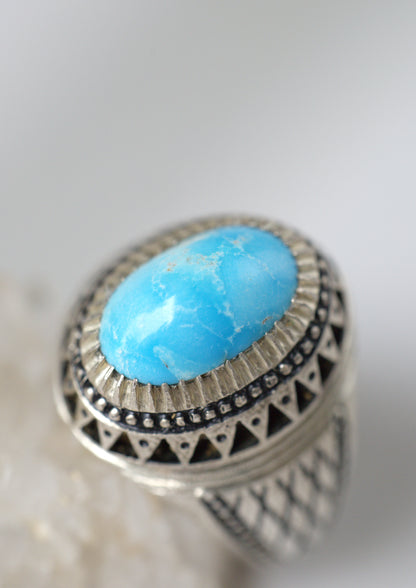 Oval Persian Turquoise Ring – 925 Silver | Natural Inclusions
