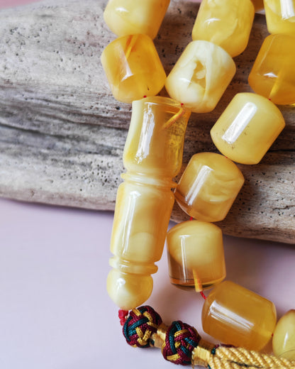 Unique Jumbo Half-Half Baltic Amber Rosary - 41 Barrel Beads | Royal White
