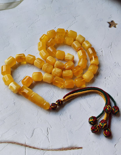 Unique Jumbo Half-Half Baltic Amber Rosary - 41 Barrel Beads | Royal White